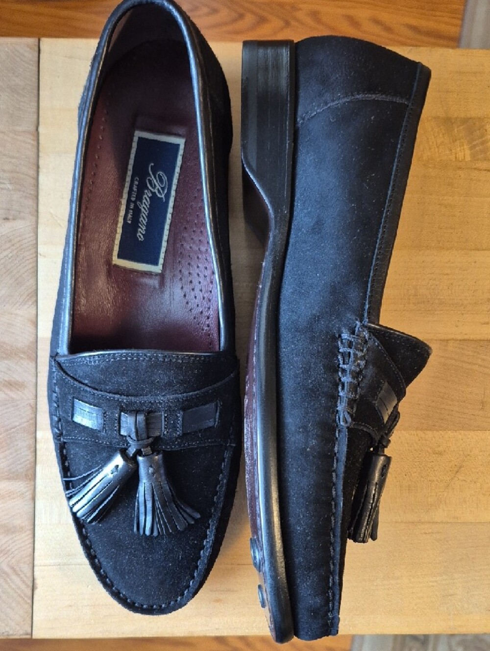 Bragano Made In Italy Black Suede Tassel Loafers for Men Size 7M